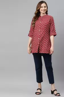 Maroon printed viscose rayon tunics