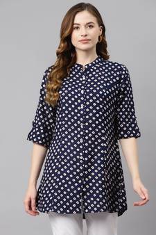 Blue printed viscose rayon tunics