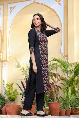 Black printed rayon kurti-trouser 2
