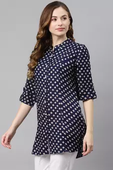 Blue printed viscose rayon tunics