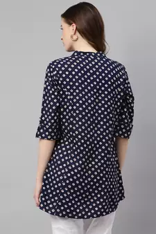 Blue printed viscose rayon tunics