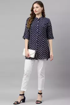 Blue printed viscose rayon tunics