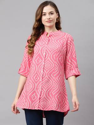 Pink printed viscose rayon tunics 1