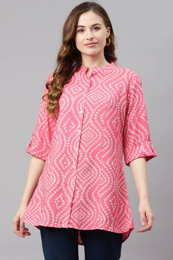 Pink printed viscose rayon tunics