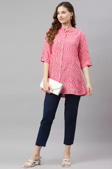 Pink printed viscose rayon tunics