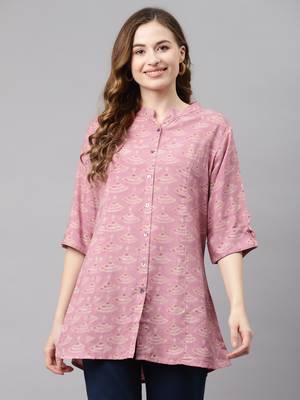 Pink printed viscose rayon tunics 1