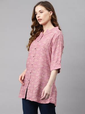 Pink printed viscose rayon tunics 3