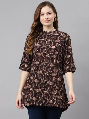 Brown printed viscose rayon tunics 1