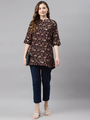 Brown printed viscose rayon tunics 5