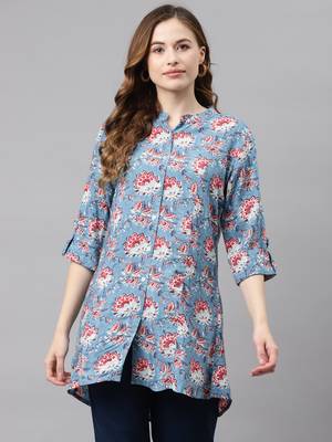 Blue printed viscose rayon tunics 1