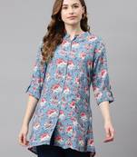 Blue printed viscose rayon tunics