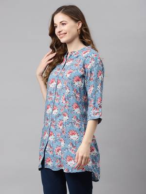 Blue printed viscose rayon tunics 3