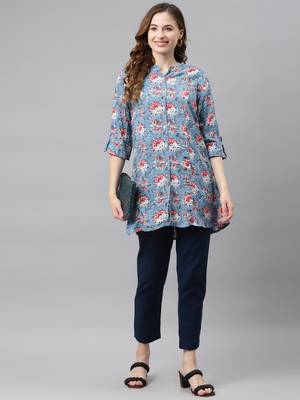 Blue printed viscose rayon tunics 5