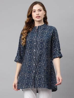 Blue printed viscose rayon tunics 1