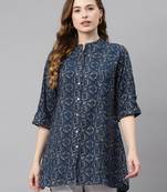 Blue printed viscose rayon tunics