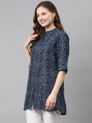 Blue printed viscose rayon tunics 3