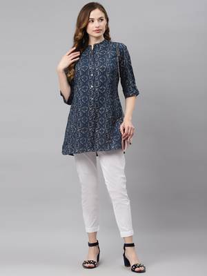 Blue printed viscose rayon tunics 5