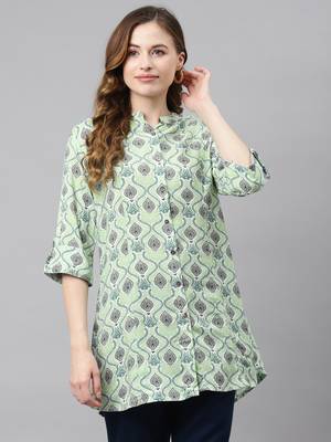 Green printed viscose rayon tunics 1