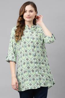 Green printed viscose rayon tunics