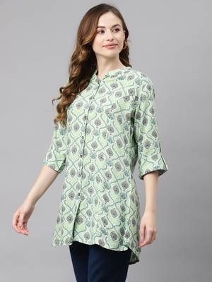 Green printed viscose rayon tunics 3