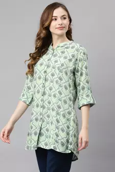 Green printed viscose rayon tunics