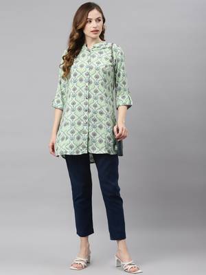 Green printed viscose rayon tunics 5