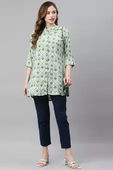 Green printed viscose rayon tunics