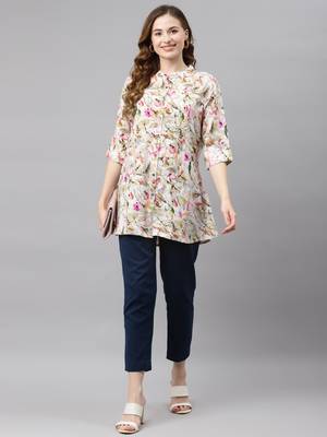 White printed viscose rayon tunics 5