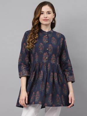 Blue printed cotton tunics 1