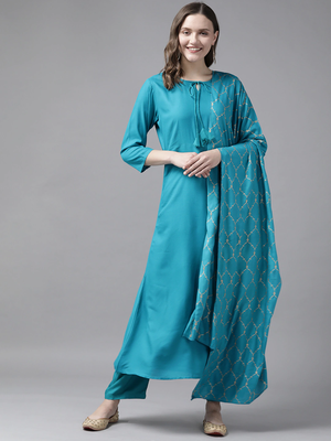 Sky-blue plain rayon kurta-suits 1