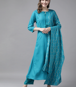 Sky-blue plain rayon kurta-suits