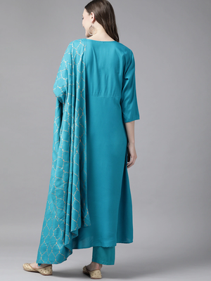 Sky-blue plain rayon kurta-suits 2