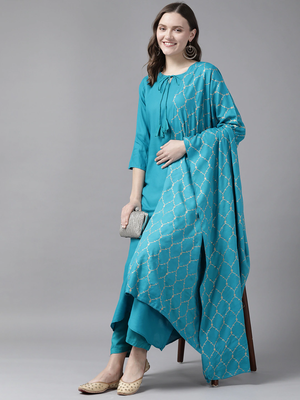 Sky-blue plain rayon kurta-suits 3