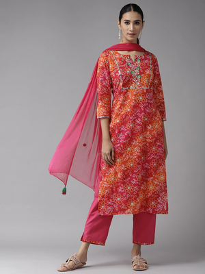 Pink printed cotton kurta-suits 1