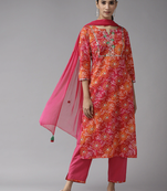 Pink printed cotton kurta-suits
