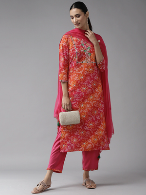 Pink printed cotton kurta-suits 3