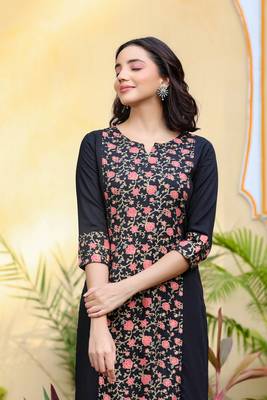 Black printed rayon kurti-trouser 4