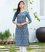 Blue printed cotton kurti-trouser