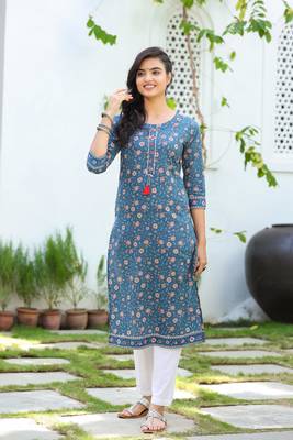 Blue printed cotton kurti-trouser 2