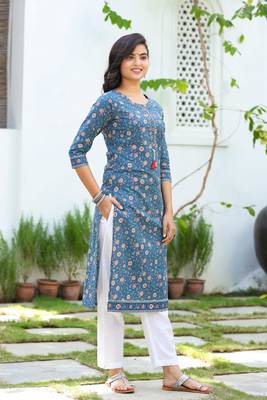 Blue printed cotton kurti-trouser 4