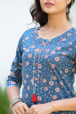 Blue printed cotton kurti-trouser 5