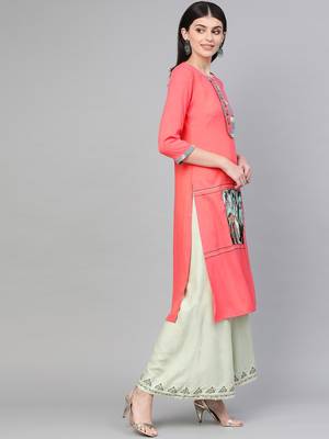 Pink printed rayon kurtas-and-kurtis 5