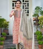 Beige printed cotton kurta-suits