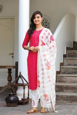 Pink printed cotton kurta-suits 1