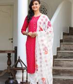 Pink printed cotton kurta-suits