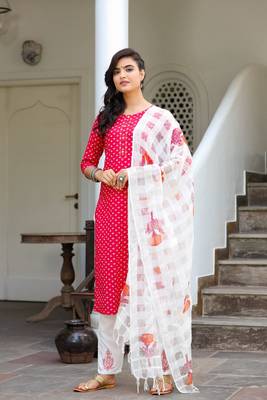 Pink printed cotton kurta-suits 2