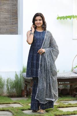 Blue printed cotton kurta-suits 1