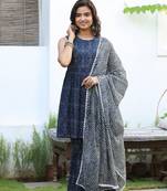 Blue printed cotton kurta-suits