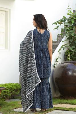 Blue printed cotton kurta-suits 2