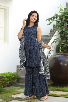 Blue printed cotton kurta-suits 3